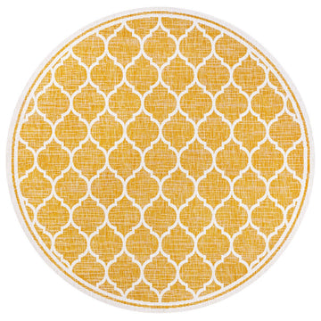 Trebol Moroccan Trellis Textured Weave Indoor/outdoor Round Rug